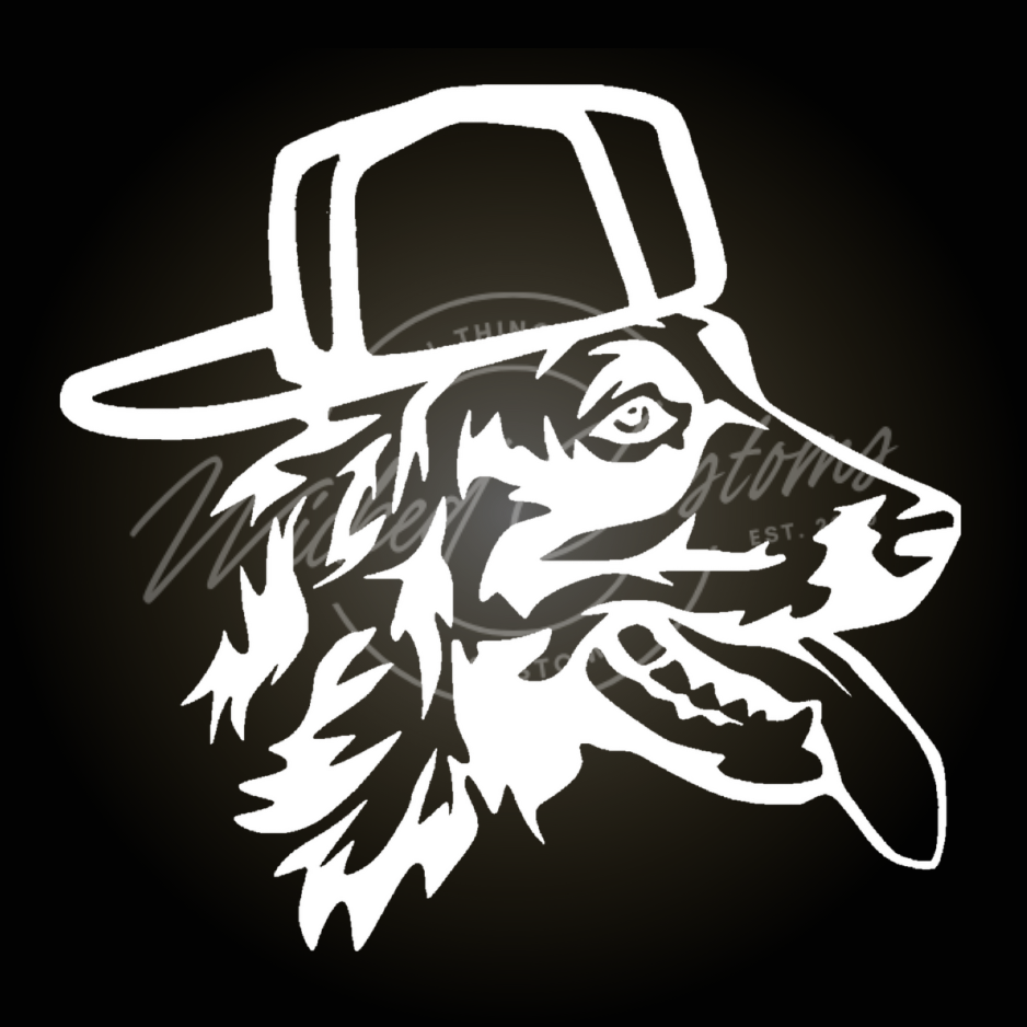 dog in hat decal